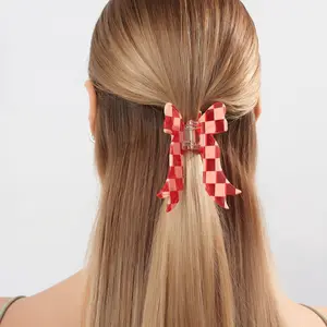 Checkered Red Bow Claw Clip Checkered Red Bow Claw Clip