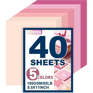 40 Sheets 8.5" x 11" Colored Cardstock, 5 Assorted Pink Shades of 180GSM/65LB Construction Paper, Pink Cardstock Printer Paper for Printing, Card Making, DIY Crafts, School Supplies, Party Decorations