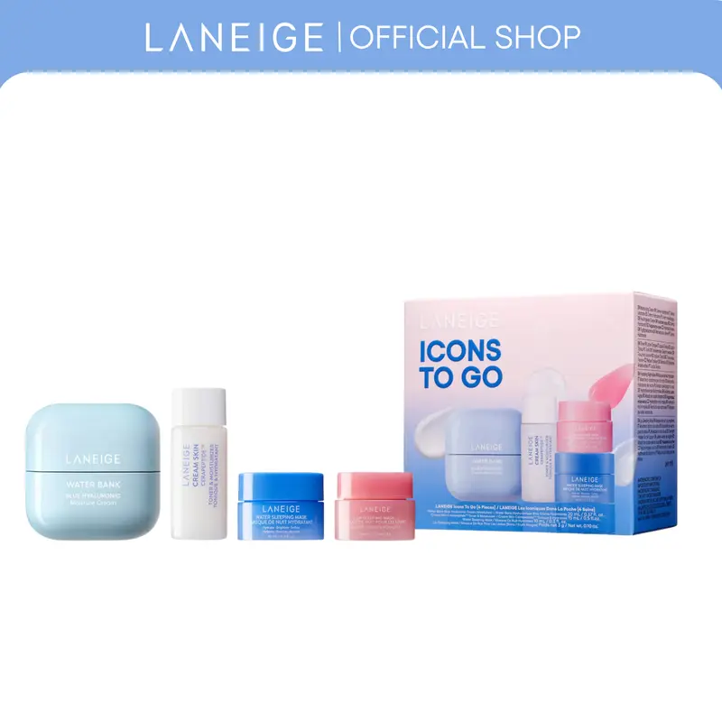 Laneige Icons To Go, Water Bank Blue Hyaluronic Cream Moisturizer Mini, Water Sleeping Mask, Lip Sleeping Mask Berry, Cream Skin Toner & Moisturizer Mini, Hyaluronic Acid, Korean Skincare