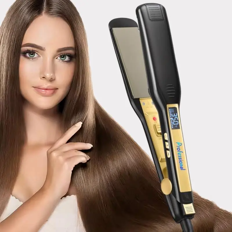 Professional Adjustable Titanium Hair Straightener, US Plug LCD Display Hair Straightening Flat Iron Hair Styling Tool for Salon & Barber Shop, Winter Gift