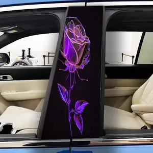 2 pieces B-pillar dark purple rose painting, vinyl car patch, durable glossy vinyl material, easy to paste B-pillar sticker is suitable for cars, trucks, SUVs (decorative appearance accessories) to improve the aesthetics of SUVs, art stickers, car decals