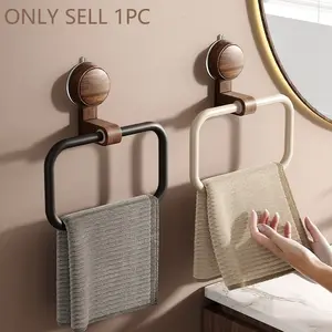 Walnut Wood Towel Rack, Vintage Style No Drilling Wall Mount, Bathroom Round Ring Bath Towel Holder, Absorbent & Durable Design
