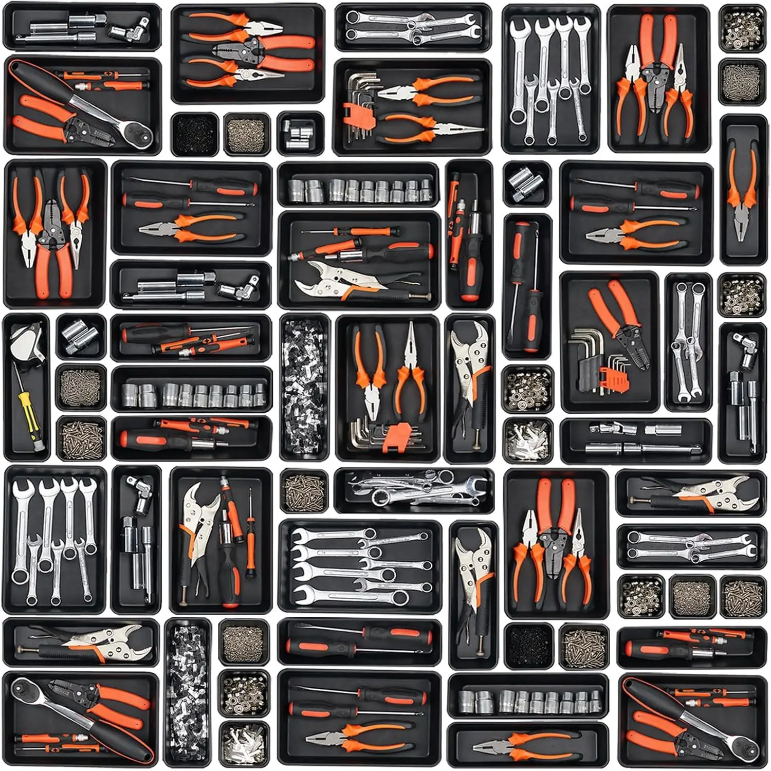 45 Pack Tool Box Organizer Tray Divider, Toolbox Desk Drawer Organizer,Garage Organization Storage for Rolling Tool Chest Cart Cabinet Workbench Workshop Small Parts Widget Tool Organizer Black