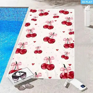 Cute Cherry Bow Beach Towel, Colorful, Multiple Specifications Available, Soft Fabric, Perfect for Beach/Travel, Sweet Whimsical Design with Red Hearts
