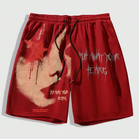 Men's Regular Fit Star & Letter Print Drawstring Waist Shorts, Graphic Shorts, Casual Comfy Track Shorts for Summer, Fashion Men's Bottoms for Daily Wear