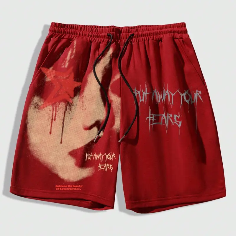 Men's Regular Fit Star & Letter Print Drawstring Waist Shorts, Graphic Shorts, Casual Comfy Track Shorts for Summer, Fashion Men's Bottoms for Daily Wear