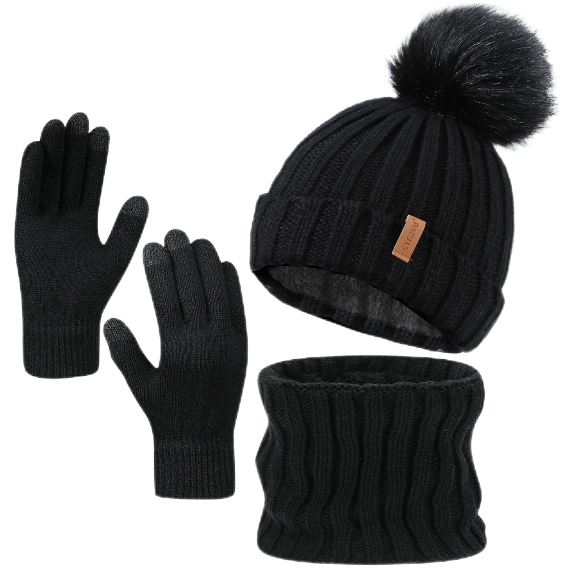 Women's Cozy 3-Pieces Knitwear Winter Set - Warm Beanie, Touch Screen Gloves, Neck Scarf, Casual Daily Fashion Accessories Winter Gifts, Female, Hat