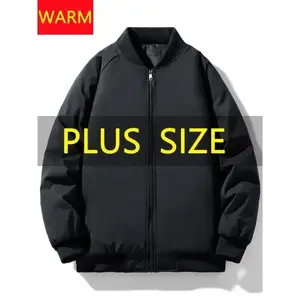Men's Plus Size Loose-Fit Jacket - Warm, Casual Baseball Collar with Zipper Pockets, Black & White Two-Tone Design, 100% Polyester, Hand Wash Only, Warm Jacket | Casual Comfort Wear | Glossy Texture, PLUS SIZE Tops Long Sleeve