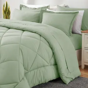 Orbby Sage Green Queen Bed in a Bag Comforter Set – 5 Piece Soft Microfiber Bedding, Cozy All Season Comforter & Deep Pocket Sheets