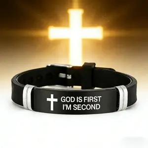 GOD IS FIRST I'M SECOND Faith Bracelet - Christian Cross Silicone Bracelet, Devotion Reminder Jewelry, Uplifting Religious Gift for Men, Women & Teens