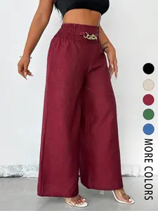 A pair of women's solid-color zipper-enclosed high-waisted stretchable loose-fitting slimming wide-leg casual Style Bottom trousers that are versatile and suitable for all occasions Pants