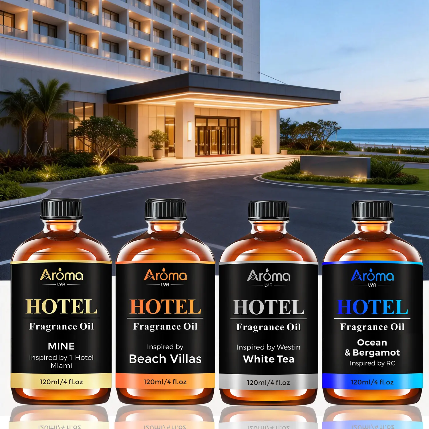 Luxury Hotel Essential Oil Mine My Way, R-Carlton Ocean Bergamot, Beach Villas, White Tea, Capri Brezza Fragrance Oils for Diffuser Freshener 120ml
