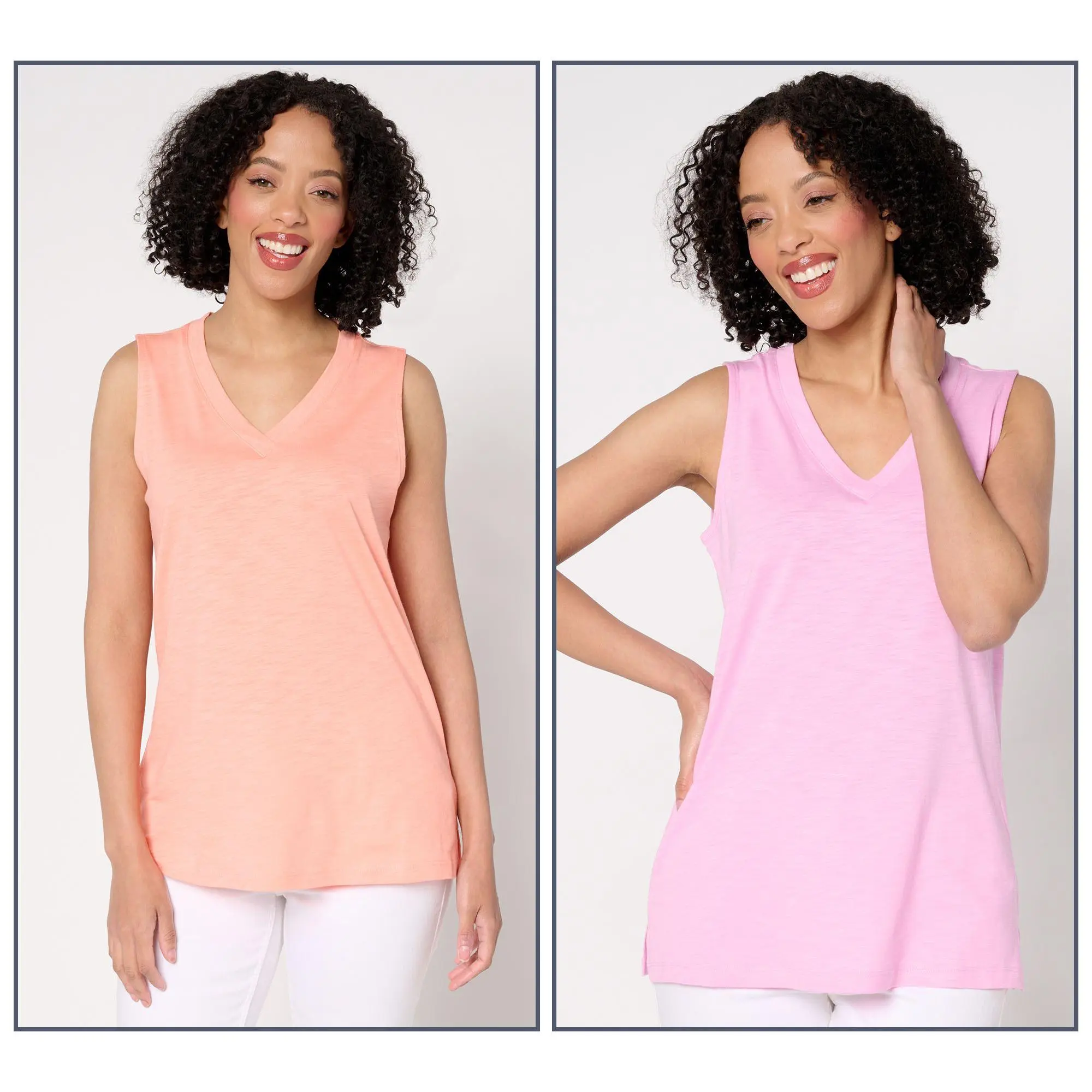 Belle by Kim Gravel Slub Knit Set of 2 V-Neck Tanks