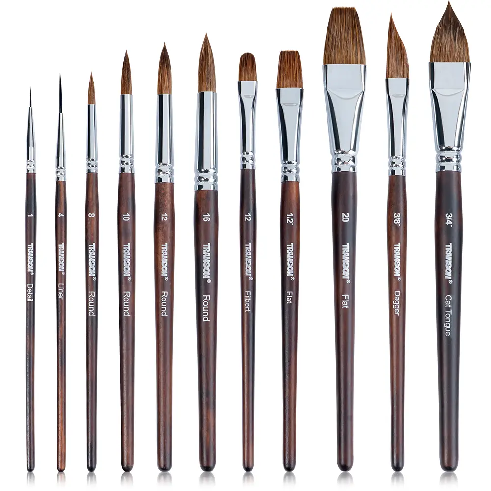 Transon 11pcs Sable Watercolor Brushes Professional Brush Set for Watercolor Painting Gouache Painting