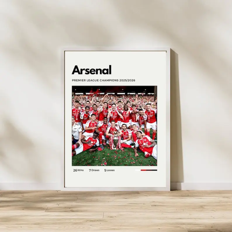 Arsenal 2026 Premier League Champions Poster  20252026 Title Winners Art  Minimalist Soccer Print