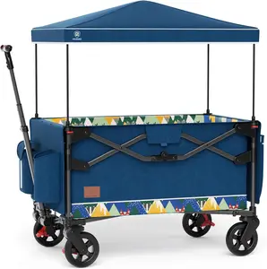 Foldable into Bag Travel Wagon Stroller for 2 Kids & Cargo, Collapsible Toddler Wagon with Removable Canopy, Adjustable 5-Point Harness, Lightweight Carry-on Stroller for Airplane