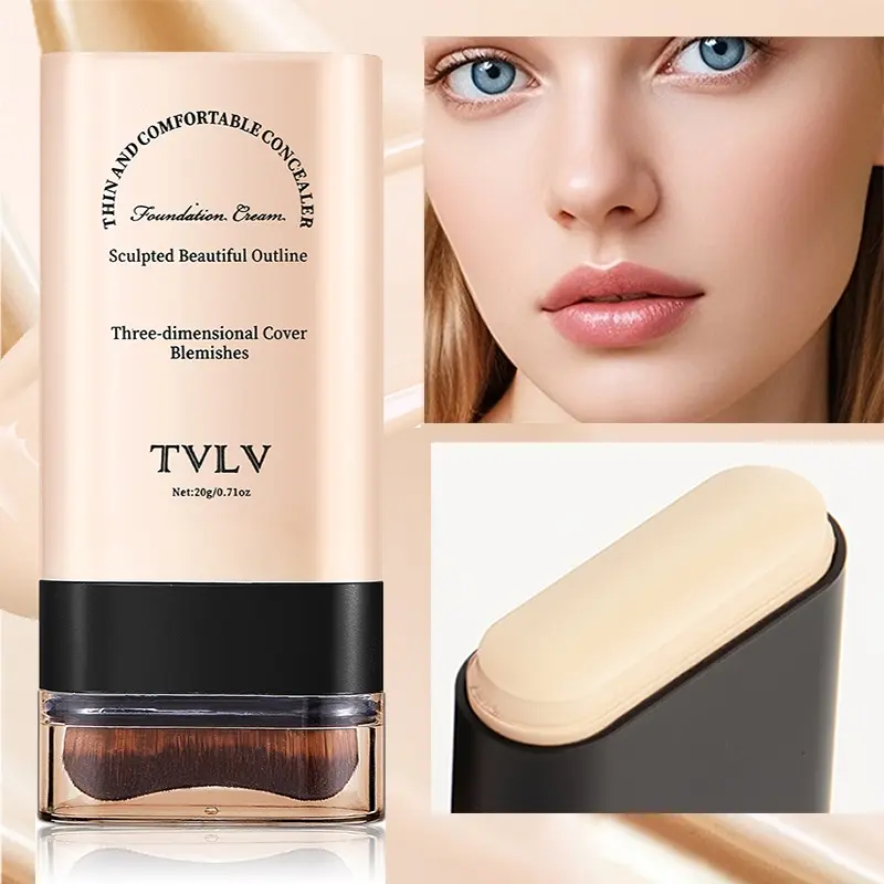 Waterproof Matte Concealer Foundation Hybrid Stick, 5 Colors Available with Brush, Long Lasting High Coverage for Spots & Blemishes, Portable Design