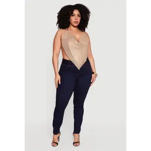 Plus Size Rhinestone Hanky Hem Halter Top