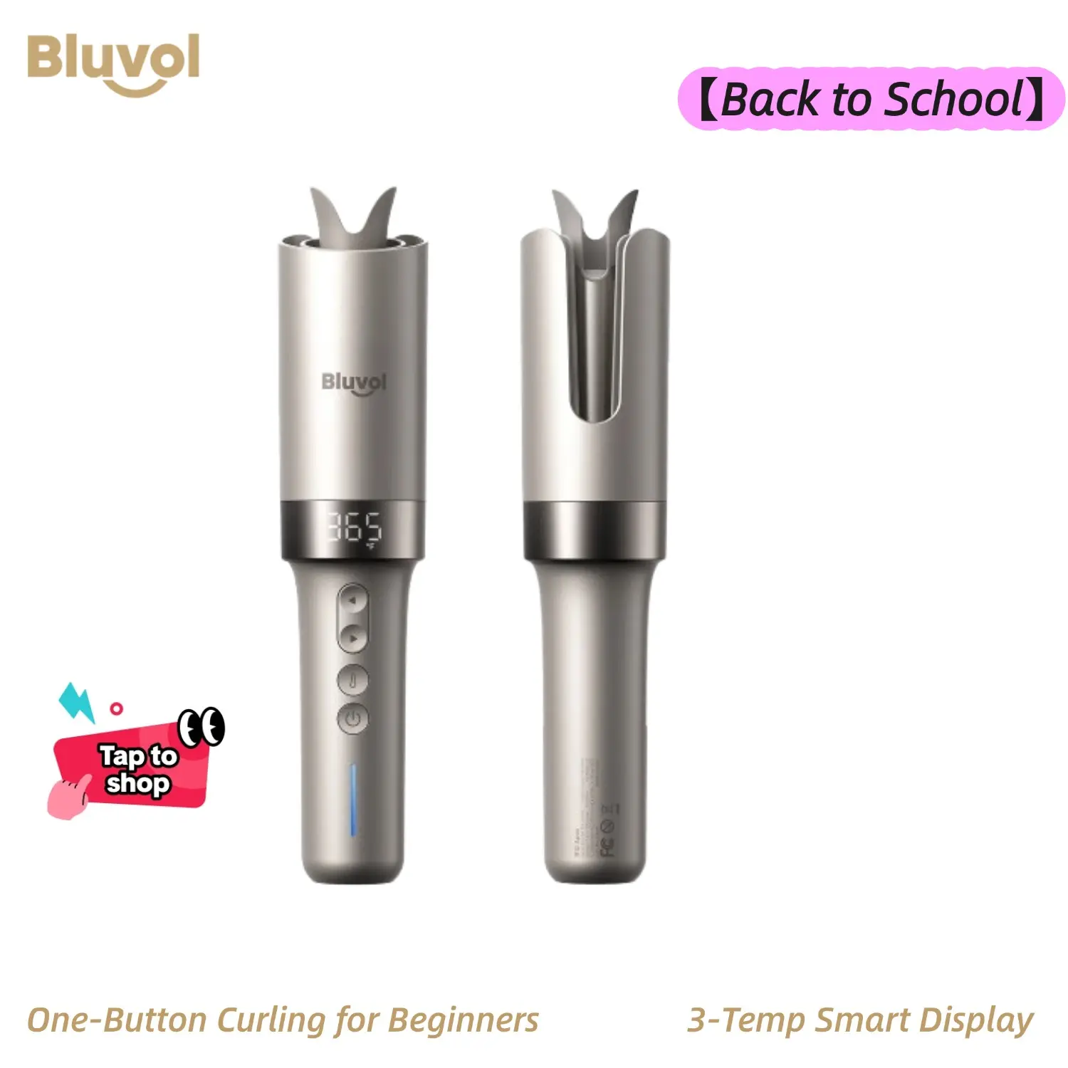 【BackToSchool】Bluvol Cordless Automatic Portable Rotating Curling Wand for Beach Waves, Dual Voltage, Rechargeable & Travel-Friendly, Safe Tangle-Free Curler, Gift, Travel Curling Iron, Curly Locks, Frizz, Bouncy Curls
