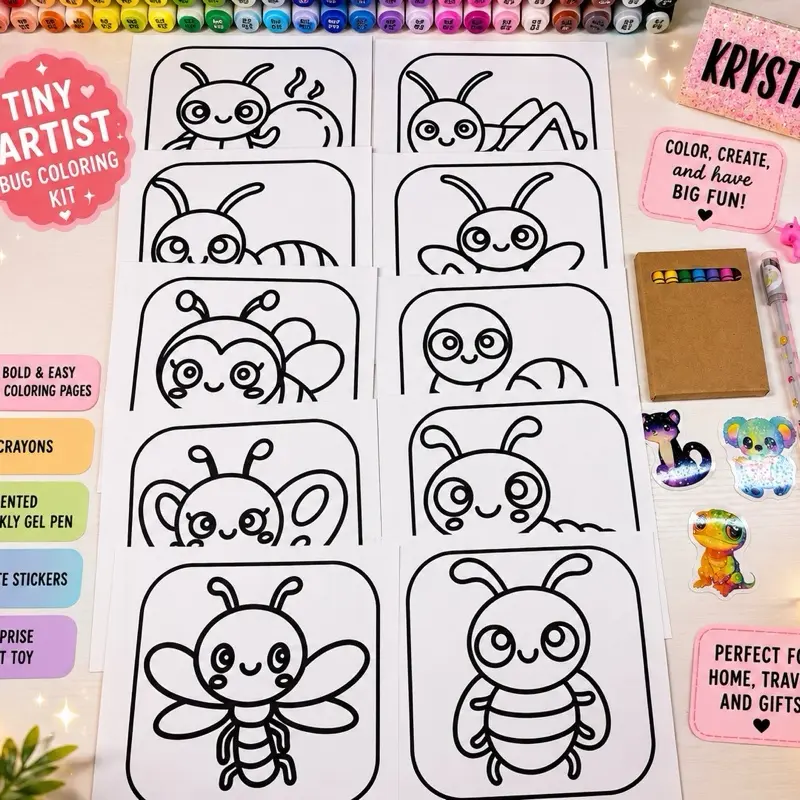 Tiny Artist Coloring Kit – Crayon Edition | Cute Dinosaur Coloring Pages with Crayons, Stickers & Surprise Fidget Toy | Bold & Easy Coloring for Kids & Adults ️