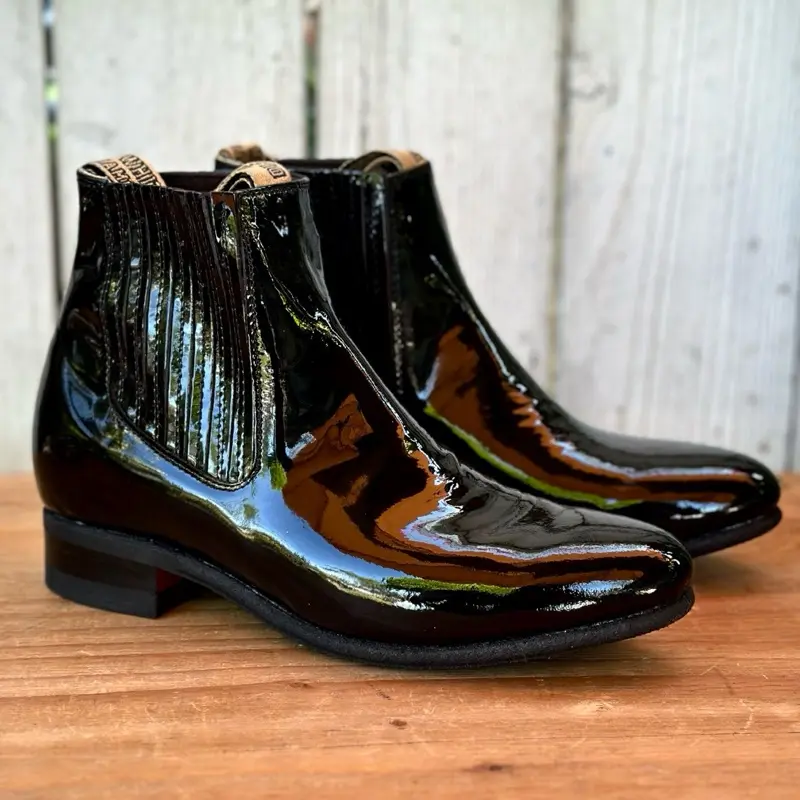 Men’s Black Patent Charro-Style Leather Ankle Boot | Botin Charro de Charol Made in Leon, Mexico