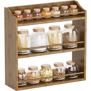 Durable Walnut Bamboo Spice Rack Shelf - Countertop & Wall-Mounted, Smooth Minimalist Kitchen Decor Organizer for Seasoning Jars, Canisters & Cabinet Storage, 15.83" W x 4.96" D x 15.75" H
