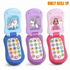Cartoon Toy Flip Phone - 3 Colors Pink Blue Purple, Light & Sound Cute Musical Light Up Toddler Phone, Educational Interactive Toy for Parent-Child Bonding Playtime