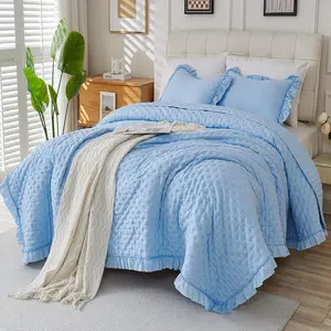 Ruffle Queen Comforter Set – Cute Frilly Bedding with Lace-Inspired Ruffle Hem, Soft Lightweight Bedspread & Scalloped Comforter for Bedroom or Guest Room