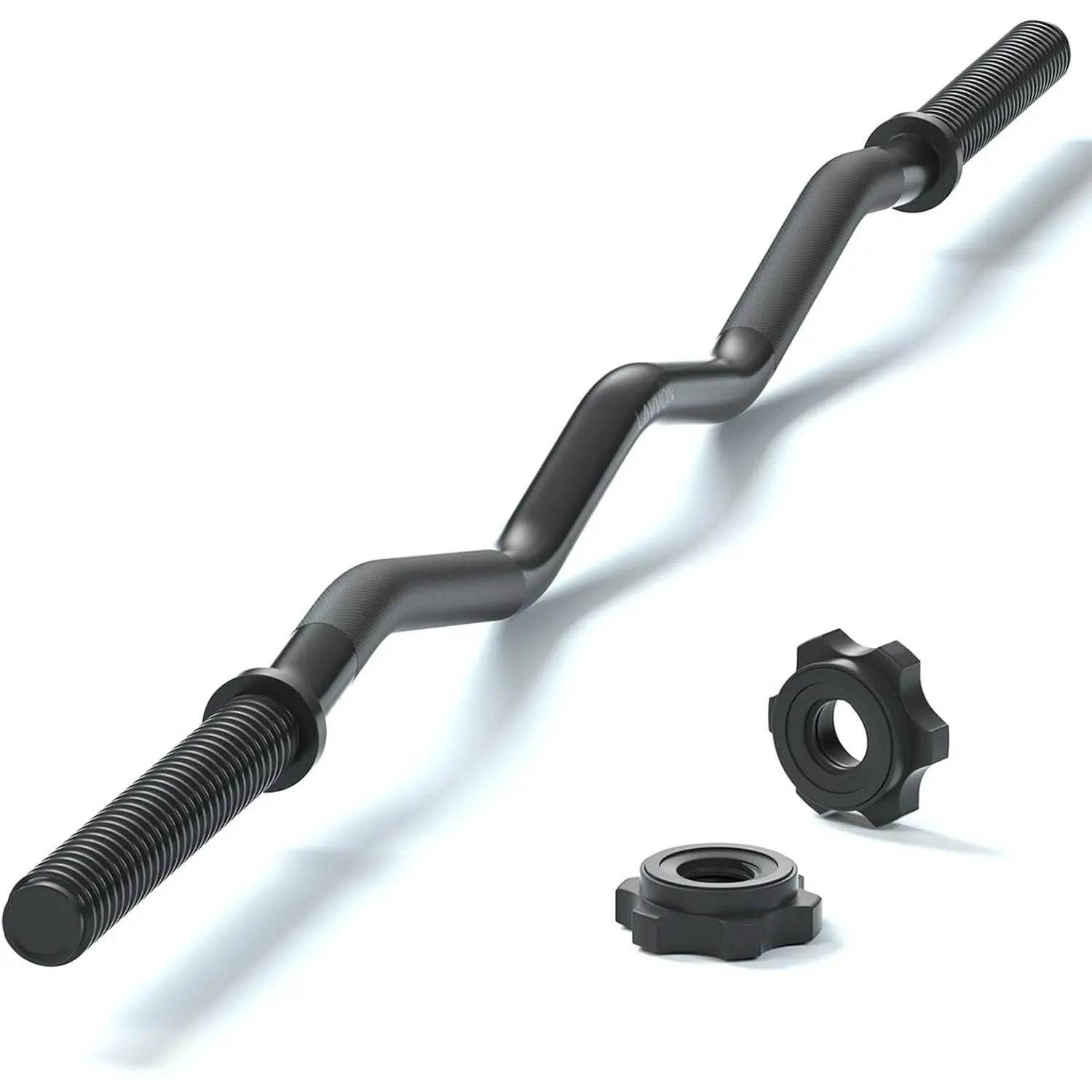 47" EZ Curl Bar Weight Lifting Bar, 1-inch Curling Bars for Weight lifting, Barbell bar for Hip Thrusts/Squats/Lunges for Gym and Home, With 2 Star Double Risk Star-nuts (220lb Weight Capacity) lifting  straps figure  8  straps