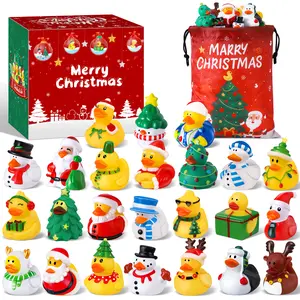 24 Pcs Christmas Rubber Ducks with Bag， 3.5 Inch Ducks for Ducking, Bath Toy Christmas Party Favors Gifts，Kids Goodie Bag Fillers Jeep Ducks for Girls Boys