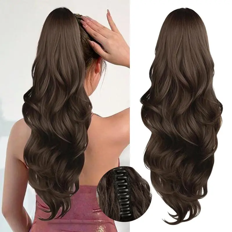HMD 26" Clip Hair Extensions, Women's Silky Straight Heat-Friendly Synthetic Hair Extensions Ponytail Piece for Volume & Length Enhancement, Synthetic Fiber Extensions, Ponytails
