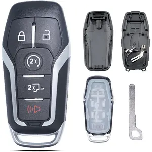 Key Fob Shell Case Cover Replacement Fits for Ford F150 F250 F350 F450 F550 Trucks 2015 2016 2017 Keyless Entry Remote Control 5 Button Pad Cover M3N-A2C31243300 with Uncut Key Blade Blank