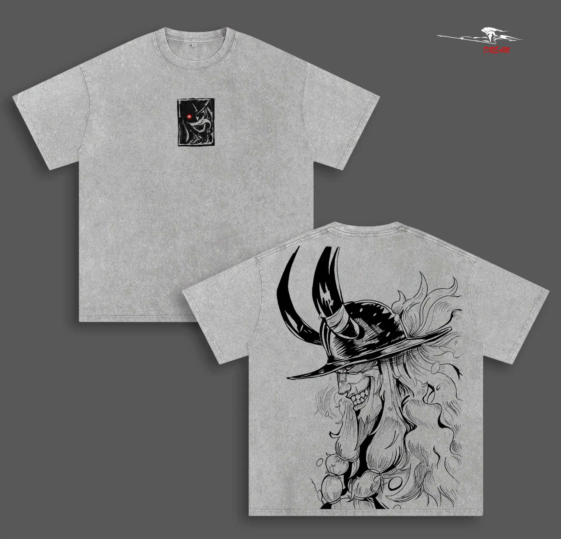 LOKI - ONE PIECE Anime Double Printed Vintage Washed Tee Unisex Oversize Anime Manga Washed Heavyweight Cotton T-shirt
