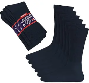 DIAMOND STAR 3 Pairs Diabetic Socks, Non-Binding Circulatory Cushion Cotton Crew Diabetic Socks for Men Women Menswear 9-11 Navy