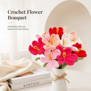 Handmade Crochet Flower without Vase, Flowers Bouquet, Artificial Flower, Gifts for Girlfriend, Fall Room Decor, Decorative Flower for family, friends,Mother's Day Gifts
