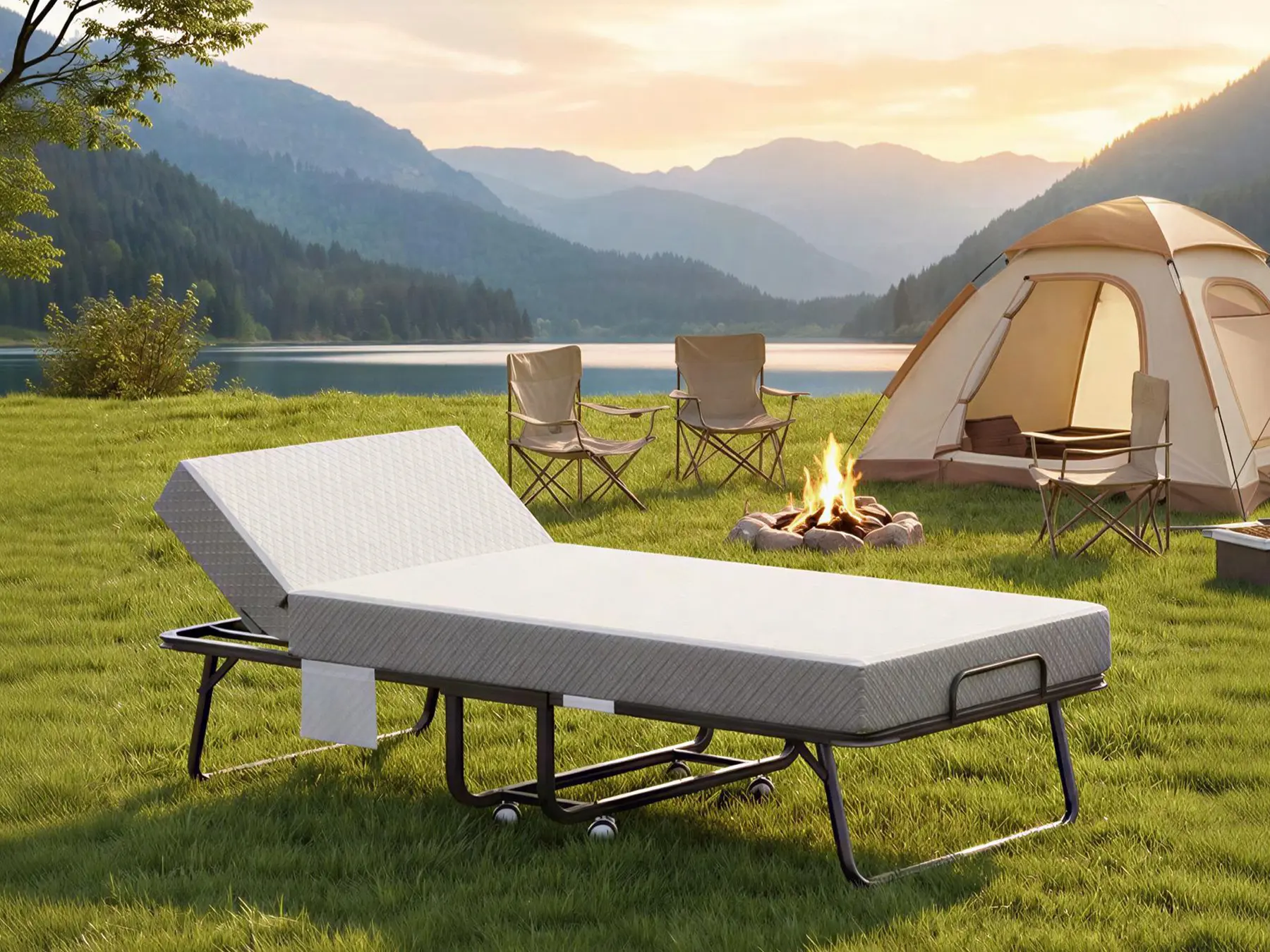 Somdot Adjustable Folding Twin Size Steel Frame Bed with 5-in Memory Foam Mattress, 75x31 Cot Size, Rollaway Guest Bed, Adjustable Backrest, Lockable Wheels, Side Storage Pocket, Twin Size Bed