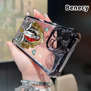 Four Corner Anti-Fall Santa Muerte Pattern Phone Case for iPhone 16 Pro Max 15 Plus 14 13 12 11 E Shockproof Transparent Electroplated Protective Cover