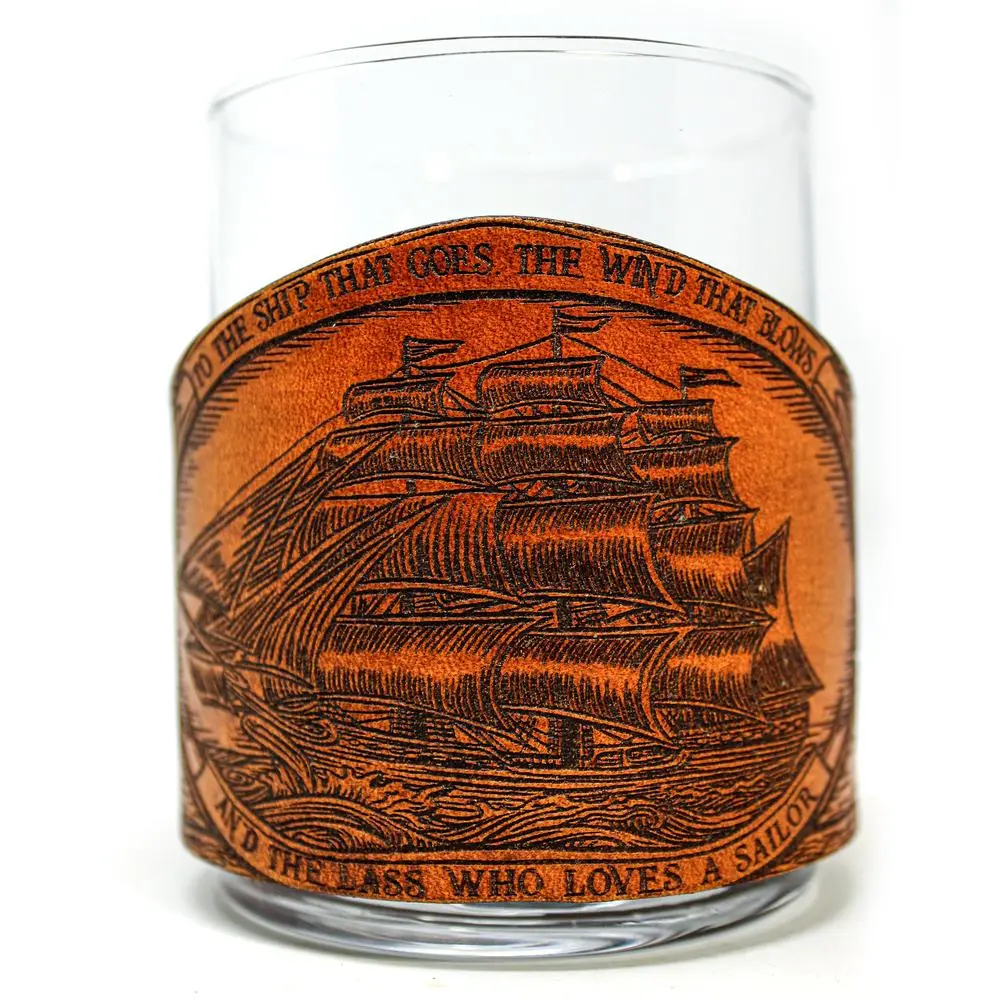 Handcrafted Leather Wrapped Whiskey Glass | Pirate Toast - Pirate Ship