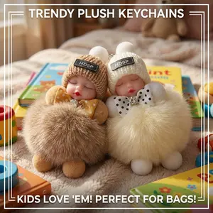 2-Pack Plush Sleep Doll Keychains: Fox Fur Ball + Adorable Baby Design Instagram-Style Bag Charms Perfect Gift for Girlfriends/Besties/Kids!