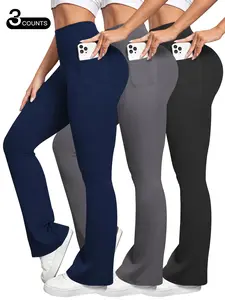 High-Performance Fwh Version High-Waist Flare Pants, Sports Casual Pants, Hidden Pockets, Retro Fitness Street Style, Waist Cinch, Butt Lift, Anti-Slip Elastic Band