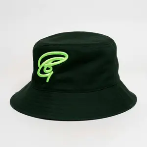 Dark Green Embroidered Bucket Hat - 100% Lightweight Polyester, Unstructured Crown, Soft Wide Brim, Sun Protection, Unisex Fit, Perfect for Outdoor Sports & Festivals