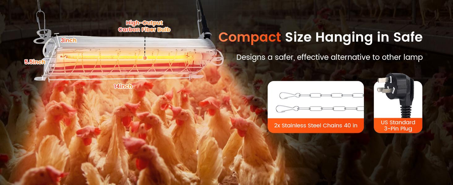 400W Large Chicken Coop Heater, Carbon Fiber Heating Lamp Outdoor Winter, Protable 2 Mode Temp & Hanging Height for Coop Rabbits Livestock Heating Plate Chicks Poultry House