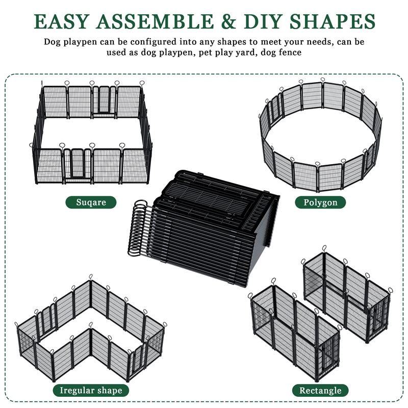 Grovebloom 40-inch 16-Panel Dog Playpen Heavy-Duty Metal Pet Fence for RV Camping Yard Garden Secure Exercise Space Large Polygon Enclosure Easy Assembly