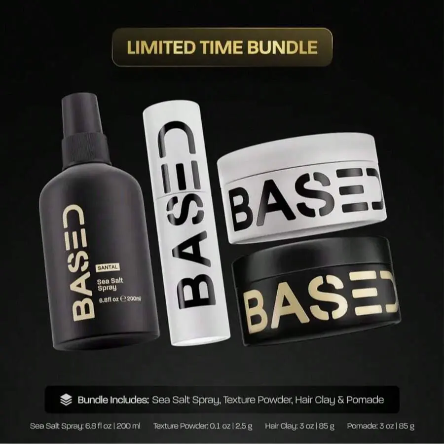 BASED Ultimate Straight/Wavy Hair Styling Bundle | Texture Powder, Clay, Pomade, Sea Salt | BASED Bodyworks