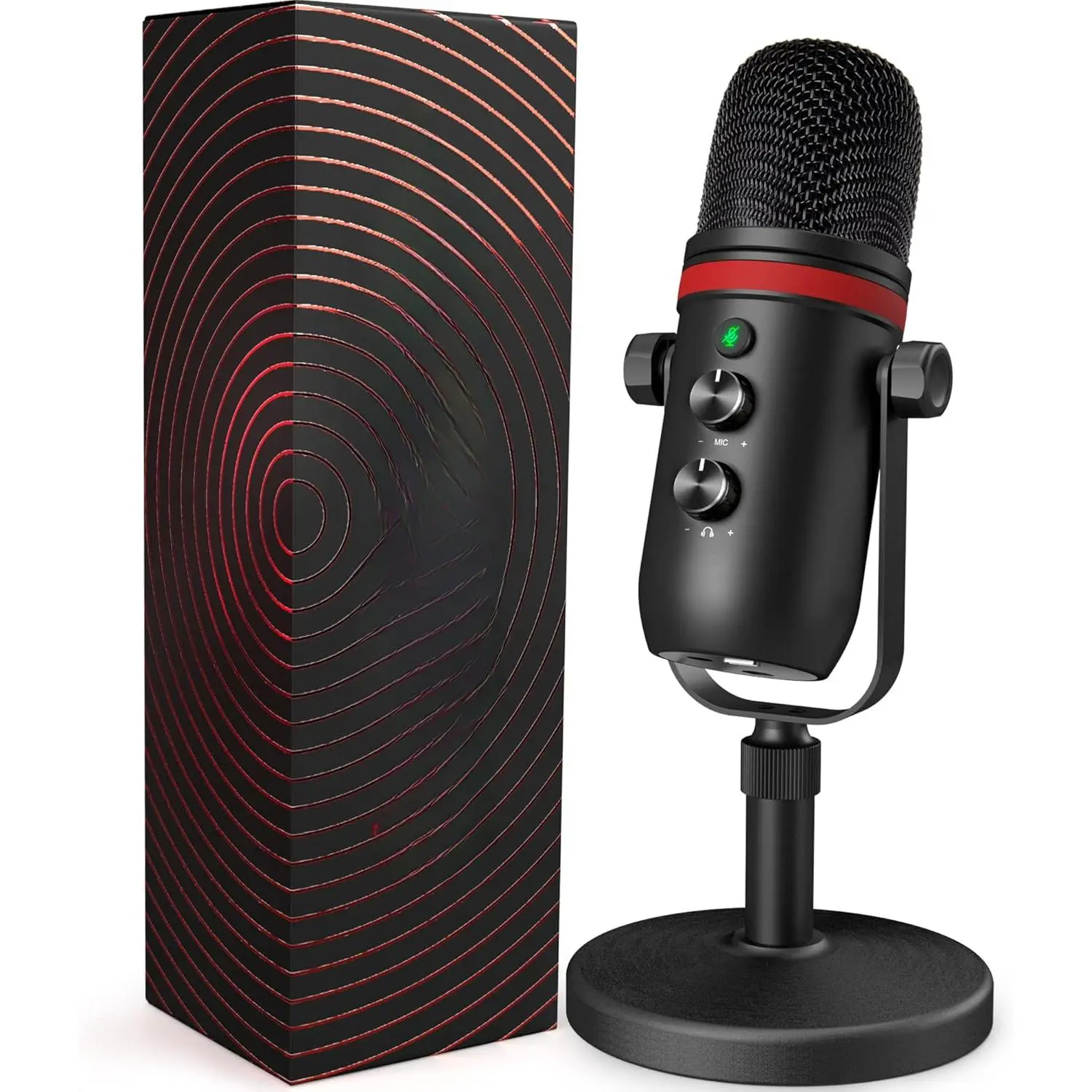 USB Condenser Microphone for Windows PC Laptop, Android Device, PS4/5, USB Type-C Plug-and-Play with Type-C Cable, Noise Reduction, Headphone Output, Volume Control, LED Mute Button, Adapter for Streaming, Podcasting, Supports Sample Rates Up To 192Khz/24