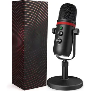 USB Microphone, Computer Condenser Gaming Mic for PC/Laptop/PS4/5, Headphone Output, Volume Control, USB Type C Plug and Play, LED Mute Button, for Streaming, Podcast, Studio Recording