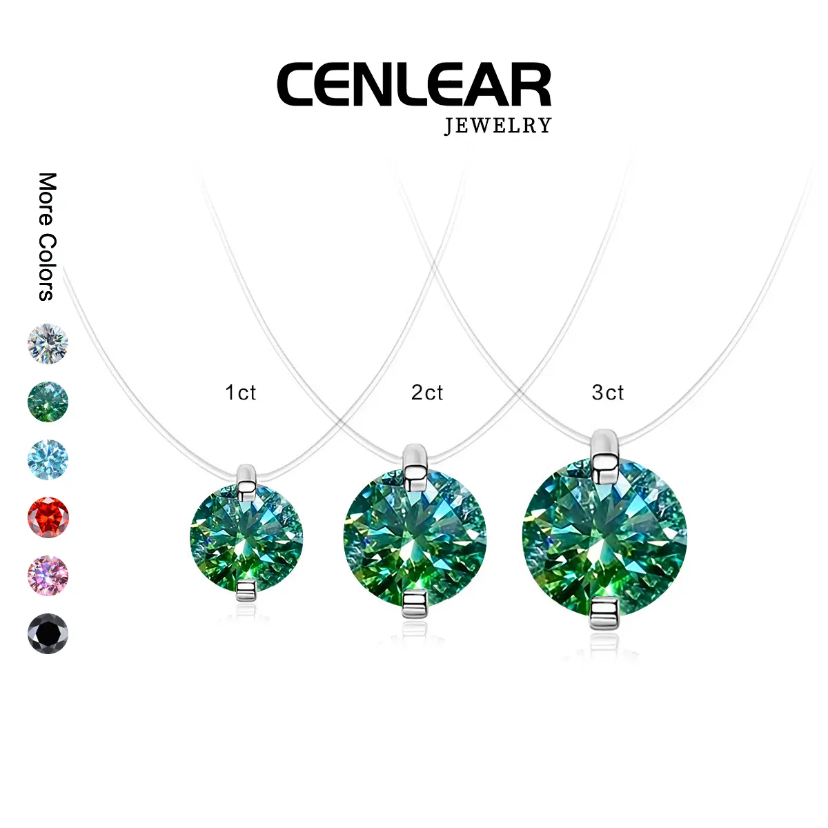 CENLEAR Dainty Artificial Gemstone Pendant Necklace, Minimalist Mermaid Tears Green Moissanite Choker with Invisible String, 1-3ct Gift for Her, Dainty Artificial Gemstone Necklaces & Pendants