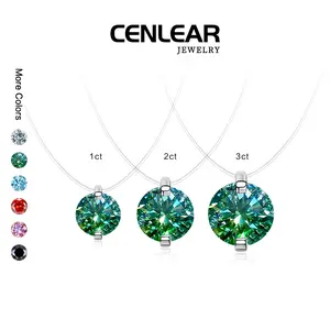 CENLEAR 1/2/3ct Green Moissanite Mermaid Tears Necklace,Minimalist Invisible String Choker,D Color Moissanite Pendant,Gift For Her