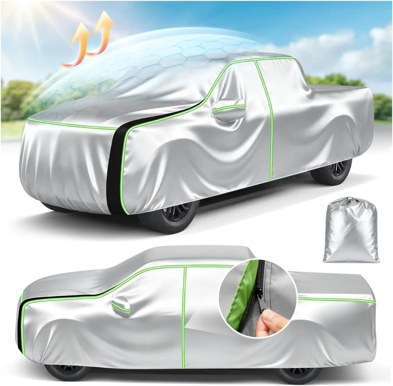 KUST Hail Protector Car Cover for Truck Waterproof All Weather, Heavy Duty Outdoor Sun Uv Rain Pickup Cover, Universal Fit for Tundra, Tacoma, Colorado, Gladiator, etc.(Length Up to 220 inch) M+