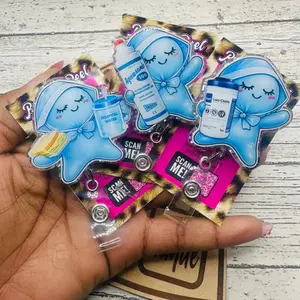 Cute Blue Glovies Glove Buddies Sparkly Retractable Badge Reel Kawaii Medical Glove Acrylic ID Holder For Registered Nurse RN LPN Gift